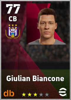 Giulian Biancone — CB, OVR 77, MAX 77