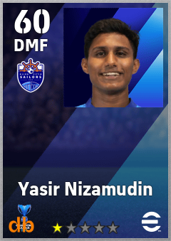 Yasir Nizamudin — DMF, OVR 60, MAX 60