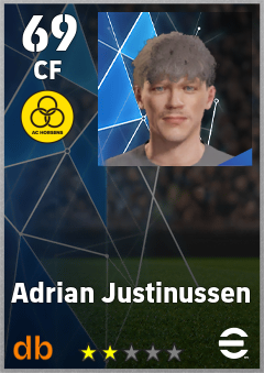 Adrian Justinussen — CF, OVR 69, MAX 69