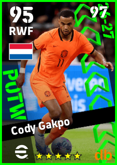 Cody Gakpo — RWF, OVR 95, MAX 97