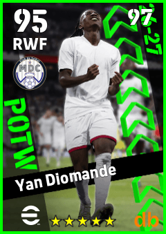 Yan Diomande — RWF, OVR 95, MAX 97