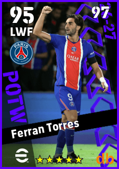 Ferran Torres — LWF, OVR 95, MAX 97