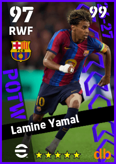 Lamine Yamal — RWF, OVR 97, MAX 99
