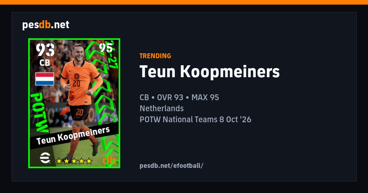Teun Koopmeiners - Trending (POTW National Teams 8 Oct '26) | pesdb.net